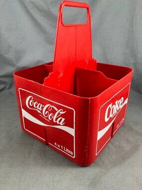 Coke Soda Pop Bottle Caddy Red Plastic Carry 4 Compartments 8"